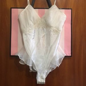 Gold label Victoria Secret white/ivory satin teddy .